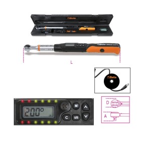 Electronic torque wrench, torque and angle readout, with reversible ratchet, right-hand (accuracy: ±2%) and left-hand (accuracy