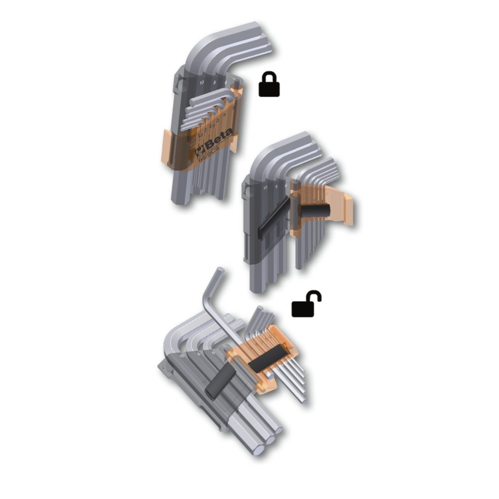 Serie di 9 chiavi maschio esagonale piegate con un'estremità sferica - Beta