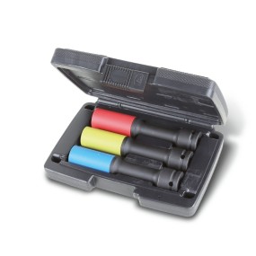 Kraftsteckschlüsselsatz, 3-teilig, farbig, mit Polymereinsätzen für Radmuttern, lange Ausführung, im Kunststoffkoffer - Beta
