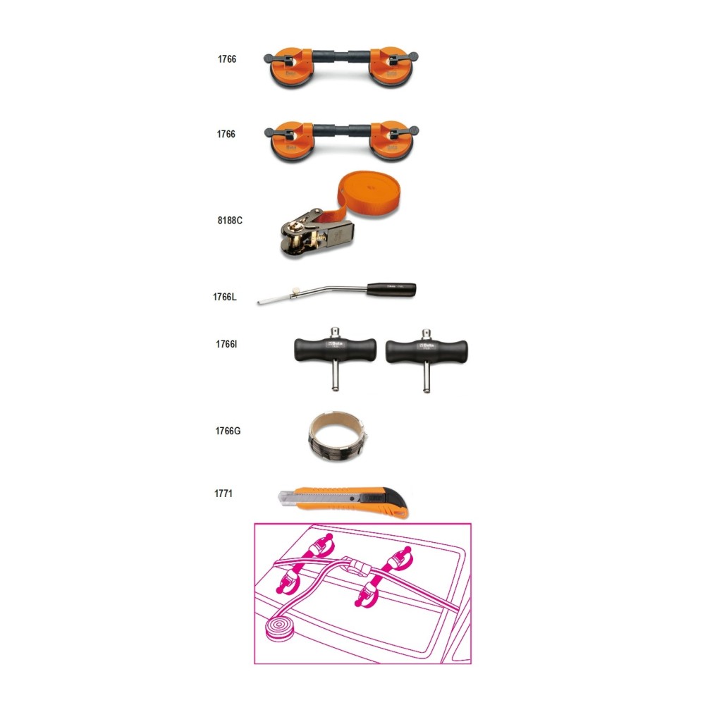 Zestaw 8 narzędzi do szyb samochodowych - Beta 1766/8