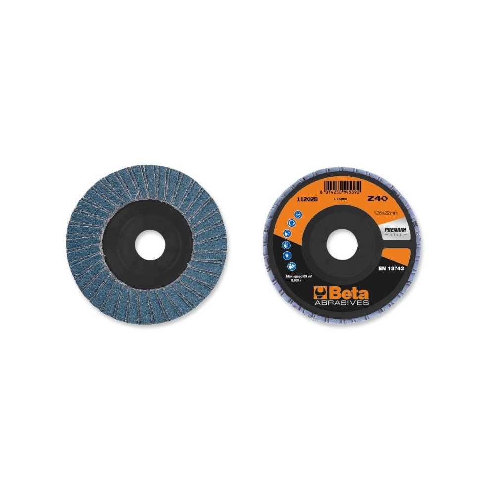 Dischi lamellari con tela abrasiva allo zirconio  Supporto in plastica e lamella doppia - BetaABRASIVES 11202B