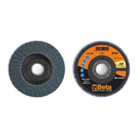 Discos lamelares com tela abrasiva de zircônio, suporte de fibra de vidro e aba dupla - BetaABRASIVES 11218B