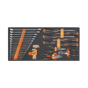 Soft foam tray with combination wrenches, Beta Easy screwdrivers, pliers and offset hexagon key wrenches - Beta MC10