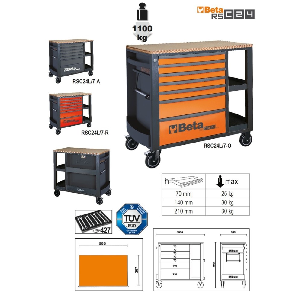 7 fiókos szerszámkocsi oldalpolccal - Beta RSC24L/7