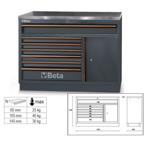 Fixed module with 7 drawers, for workshop equipment combination C45PRO - Beta C45PRO M7A/X