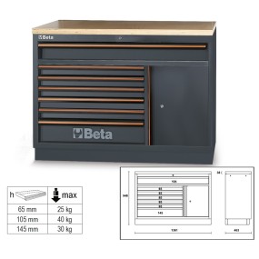 Fixed module with 7 drawers, for workshop equipment combination C45PRO - Beta