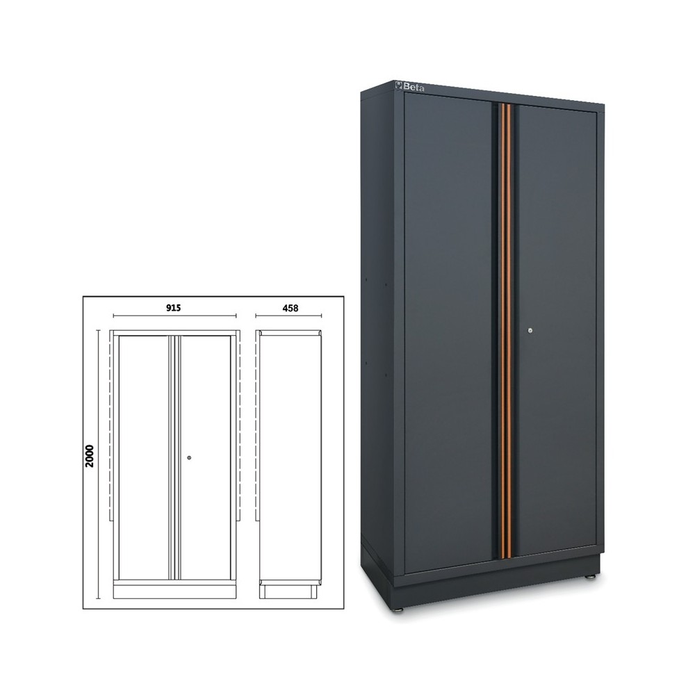 Sheet metal two-door tool cabinet with bracket, for workshop equipment