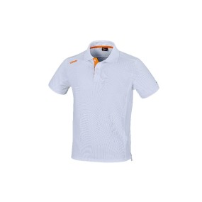 Poloshirt met twee knopen, gemaakt van jersey katoen, 200 g/m2, wit met oranje