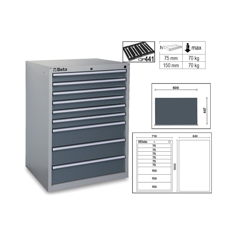 Шкаф инструментальный с выдвижными ящиками (9 шт.) промышленного назначения