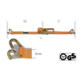 Ratchet tie down with double hook, LC 2500 kg, high-tenacity polyester belt (PES