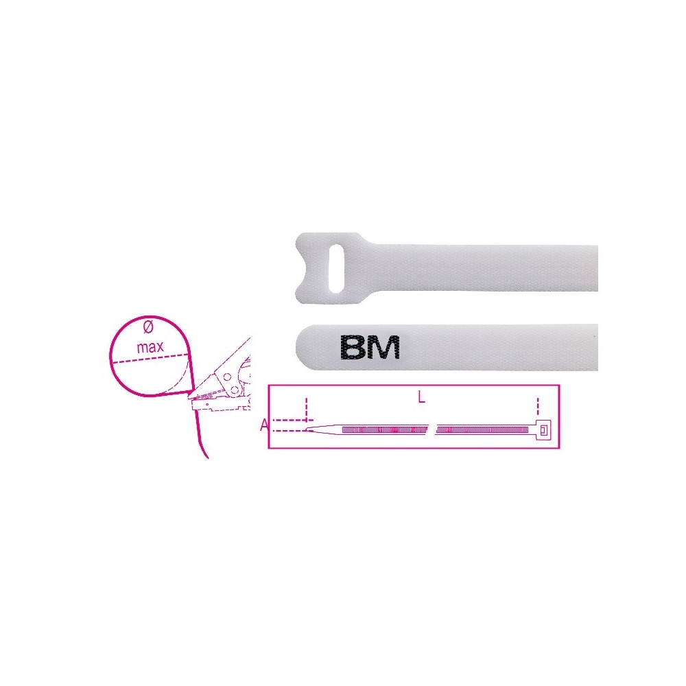 Klittenband kabelbinders, wikkelband, wit - Beta 1748-BV