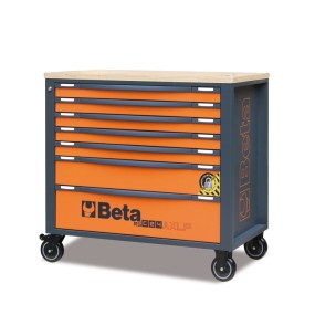 Mobile roller cab with 7 drawers, with wood worktop and anti-tilt system, long