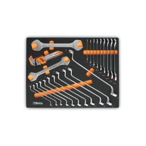 EVA foam tray with open end wrenches, offset ring wrenches and offset hexagon