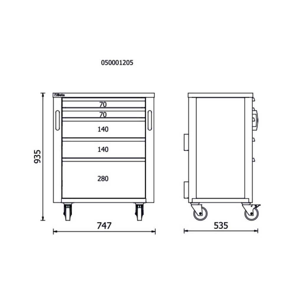 Мобильный шкаф на колесиках с 5 выдвижными ящиками, к комплекту мебели для