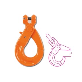 Gancio per sollevamento tipo self-locking a forcella acciaio legato ad alta